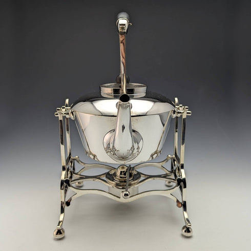 Around 1915 British Antique Silver Plate Kettle & Burner Stand Set Martin and Hall